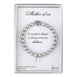 [RO-17338] 7"L Gray Mother Of 1 Bracelet - Stretch; Silver Gift Box