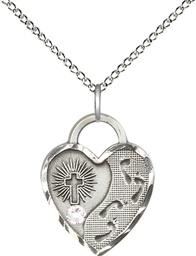 [3207SS-STN4/18SS] Sterling Silver Footprints Heart Pendant with a 3mm Crystal Swarovski stone on a 18 inch Sterling Silver Light Curb chain