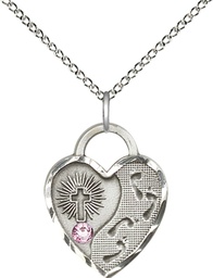 [3207SS-STN6/18SS] Sterling Silver Footprints Heart Pendant with a 3mm Light Amethyst Swarovski stone on a 18 inch Sterling Silver Light Curb chain