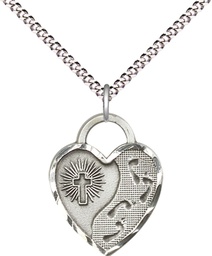 [3207SS/18S] Sterling Silver Footprints Heart Pendant on a 18 inch Light Rhodium Light Curb chain