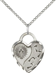 [3207SS/18SS] Sterling Silver Footprints Heart Pendant on a 18 inch Sterling Silver Light Curb chain