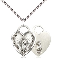 [3208SS/18S] Sterling Silver Our Lady of Guadalupe Heart Pendant on a 18 inch Light Rhodium Light Curb chain