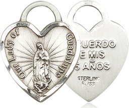 [3209SS] Sterling Silver Our Lady of Guadalupe Heart Recuerdo Medal