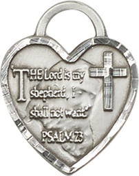 [3211SS] Sterling Silver Lord Is My Shepherd Heart Medal