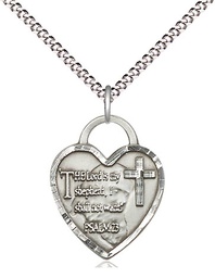 [3211SS/18S] Sterling Silver Lord Is My Shepherd Heart Pendant on a 18 inch Light Rhodium Light Curb chain