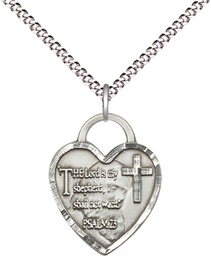 [3211SS/18S] Sterling Silver Lord Is My Shepherd Heart Pendant on a 18 inch Light Rhodium Light Curb chain