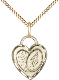 [3212GF/18G] 14kt Gold Filled Miraculous Heart Pendant on a 18 inch Gold Plate Light Curb chain