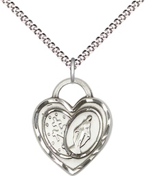 [3212SS/18S] Sterling Silver Miraculous Heart Pendant on a 18 inch Light Rhodium Light Curb chain