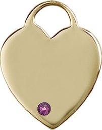 [3300KT-STN2] 14kt Gold Heart Medal with a 3mm Amethyst Swarovski stone