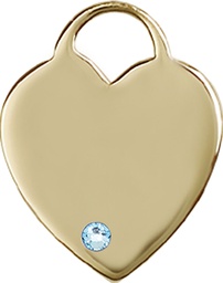 [3300KT-STN3] 14kt Gold Heart Medal with a 3mm Aqua Swarovski stone