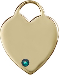 [3300KT-STN5] 14kt Gold Heart Medal with a 3mm Emerald Swarovski stone