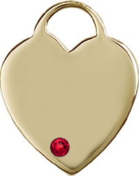 [3300KT-STN7] 14kt Gold Heart Medal with a 3mm Ruby Swarovski stone