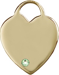 [3300KT-STN8] 14kt Gold Heart Medal with a 3mm Peridot Swarovski stone