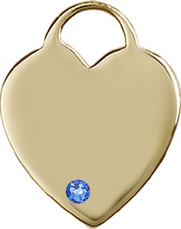 [3300KT-STN9] 14kt Gold Heart Medal with a 3mm Sapphire Swarovski stone