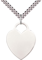 [3300SS/24S] Sterling Silver Heart Pendant on a 24 inch Light Rhodium Heavy Curb chain