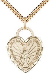 [3301GF/24G] 14kt Gold Filled Miraculous Heart Pendant on a 24 inch Gold Plate Heavy Curb chain