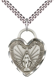 [3301SS/24S] Sterling Silver Miraculous Heart Pendant on a 24 inch Light Rhodium Heavy Curb chain