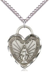 [3301SS/24SS] Sterling Silver Miraculous Heart Pendant on a 24 inch Sterling Silver Heavy Curb chain
