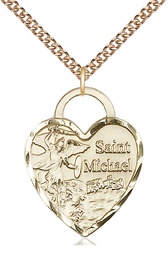 [3303GF/24GF] 14kt Gold Filled Saint Michael the Archangel Pendant on a 24 inch Gold Filled Heavy Curb chain