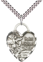 [3303SS/24S] Sterling Silver Saint Michael the Archangel Pendant on a 24 inch Light Rhodium Heavy Curb chain