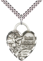 [3303SS/24S] Sterling Silver Saint Michael the Archangel Pendant on a 24 inch Light Rhodium Heavy Curb chain