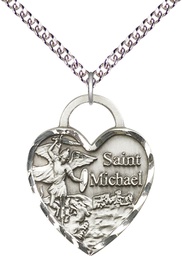 [3303SS/24SS] Sterling Silver Saint Michael the Archangel Pendant on a 24 inch Sterling Silver Heavy Curb chain