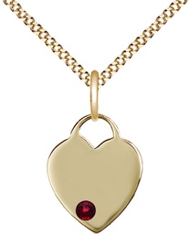 [3400GF-STN1/18G] 14kt Gold Filled Heart Pendant with a 3mm Garnet Swarovski stone on a 18 inch Gold Plate Light Curb chain