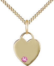 [3400GF-STN10/18G] 14kt Gold Filled Heart Pendant with a 3mm Rose Swarovski stone on a 18 inch Gold Plate Light Curb chain