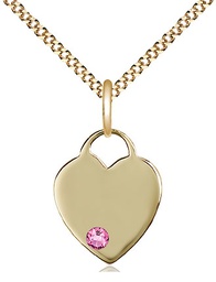 [3400GF-STN10/18G] 14kt Gold Filled Heart Pendant with a 3mm Rose Swarovski stone on a 18 inch Gold Plate Light Curb chain