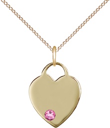 [3400GF-STN10/18GF] 14kt Gold Filled Heart Pendant with a 3mm Rose Swarovski stone on a 18 inch Gold Filled Light Curb chain