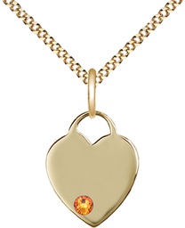 [3400GF-STN11/18G] 14kt Gold Filled Heart Pendant with a 3mm Topaz Swarovski stone on a 18 inch Gold Plate Light Curb chain