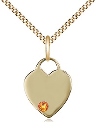 [3400GF-STN11/18G] 14kt Gold Filled Heart Pendant with a 3mm Topaz Swarovski stone on a 18 inch Gold Plate Light Curb chain