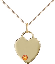 [3400GF-STN11/18GF] 14kt Gold Filled Heart Pendant with a 3mm Topaz Swarovski stone on a 18 inch Gold Filled Light Curb chain