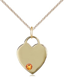[3400GF-STN11/18GF] 14kt Gold Filled Heart Pendant with a 3mm Topaz Swarovski stone on a 18 inch Gold Filled Light Curb chain