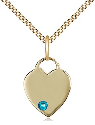 [3400GF-STN12/18G] 14kt Gold Filled Heart Pendant with a 3mm Zircon Swarovski stone on a 18 inch Gold Plate Light Curb chain