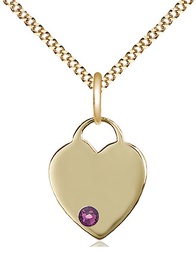 [3400GF-STN2/18G] 14kt Gold Filled Heart Pendant with a 3mm Amethyst Swarovski stone on a 18 inch Gold Plate Light Curb chain