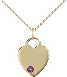 [3400GF-STN2/18GF] 14kt Gold Filled Heart Pendant with a 3mm Amethyst Swarovski stone on a 18 inch Gold Filled Light Curb chain