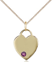 [3400GF-STN2/18GF] 14kt Gold Filled Heart Pendant with a 3mm Amethyst Swarovski stone on a 18 inch Gold Filled Light Curb chain