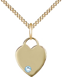 [3400GF-STN3/18G] 14kt Gold Filled Heart Pendant with a 3mm Aqua Swarovski stone on a 18 inch Gold Plate Light Curb chain