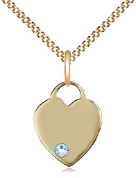 [3400GF-STN3/18G] 14kt Gold Filled Heart Pendant with a 3mm Aqua Swarovski stone on a 18 inch Gold Plate Light Curb chain