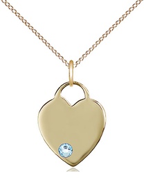 [3400GF-STN3/18GF] 14kt Gold Filled Heart Pendant with a 3mm Aqua Swarovski stone on a 18 inch Gold Filled Light Curb chain