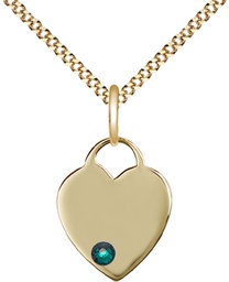 [3400GF-STN5/18G] 14kt Gold Filled Heart Pendant with a 3mm Emerald Swarovski stone on a 18 inch Gold Plate Light Curb chain