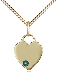 [3400GF-STN5/18G] 14kt Gold Filled Heart Pendant with a 3mm Emerald Swarovski stone on a 18 inch Gold Plate Light Curb chain
