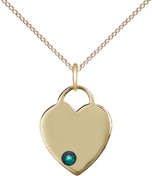 [3400GF-STN5/18GF] 14kt Gold Filled Heart Pendant with a 3mm Emerald Swarovski stone on a 18 inch Gold Filled Light Curb chain