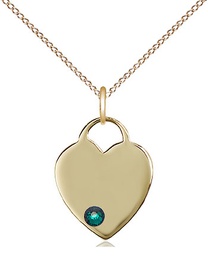 [3400GF-STN5/18GF] 14kt Gold Filled Heart Pendant with a 3mm Emerald Swarovski stone on a 18 inch Gold Filled Light Curb chain