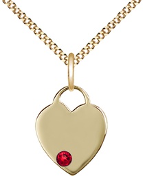 [3400GF-STN7/18G] 14kt Gold Filled Heart Pendant with a 3mm Ruby Swarovski stone on a 18 inch Gold Plate Light Curb chain