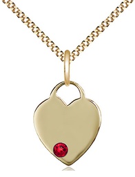 [3400GF-STN7/18G] 14kt Gold Filled Heart Pendant with a 3mm Ruby Swarovski stone on a 18 inch Gold Plate Light Curb chain
