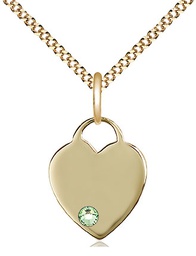[3400GF-STN8/18G] 14kt Gold Filled Heart Pendant with a 3mm Peridot Swarovski stone on a 18 inch Gold Plate Light Curb chain