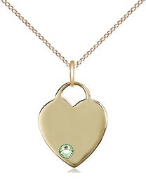 [3400GF-STN8/18GF] 14kt Gold Filled Heart Pendant with a 3mm Peridot Swarovski stone on a 18 inch Gold Filled Light Curb chain