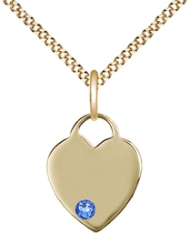 [3400GF-STN9/18G] 14kt Gold Filled Heart Pendant with a 3mm Sapphire Swarovski stone on a 18 inch Gold Plate Light Curb chain